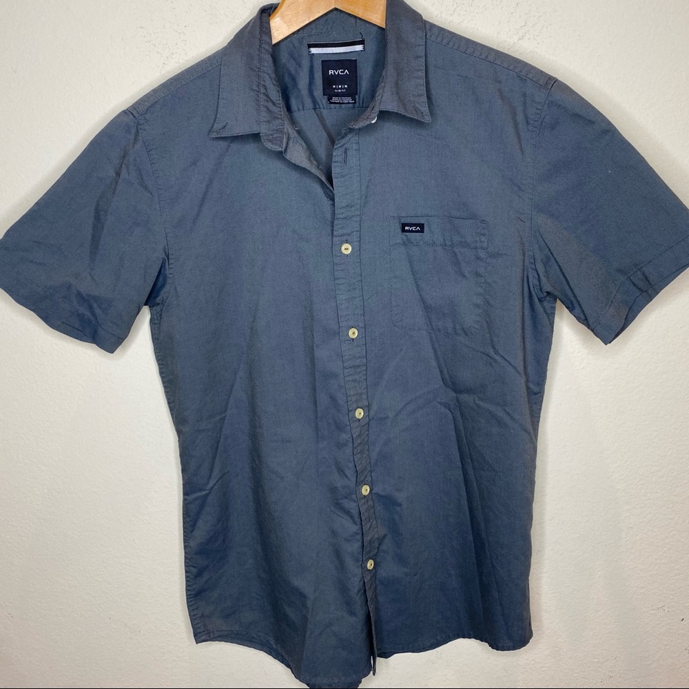 RVCA Grey Slim Fit Medium Short Sleeve Button Up